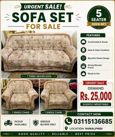 sofa set for urgent sale excellent condition