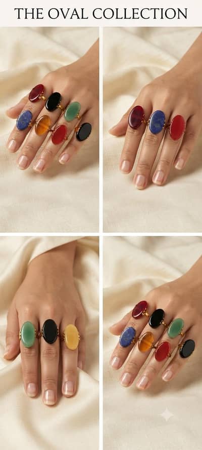 Stylish Multi-Color Oval Stone Statement Rings Set