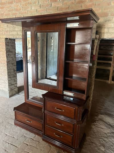Dressing Table Double Mirror – Full View Mirror, Slider Rack & 4 Drawe