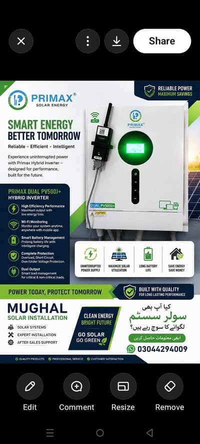 Primax PV 5000+ 4 kilowatt hybrid inverter /Wi-Fi monitoring/dual out