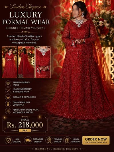 *Luxury Red Bridal Dress | Heavy Embroidered Sequin Wedding Gown | Pr