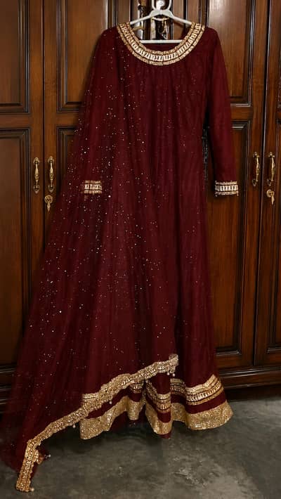 Full Long Length Maxi With Glittery Net Dupatta