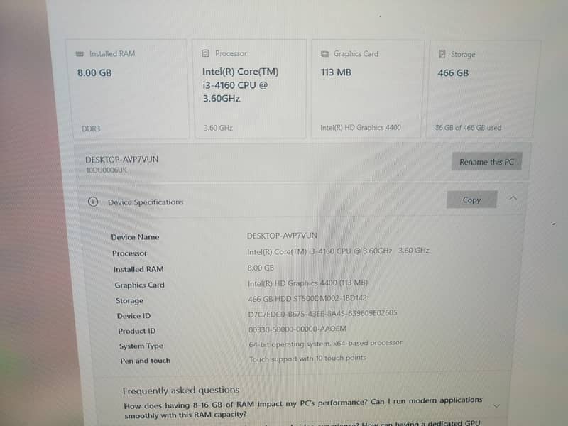 Pc computer complet setup core i3 4th generation with touchscreen Led 4