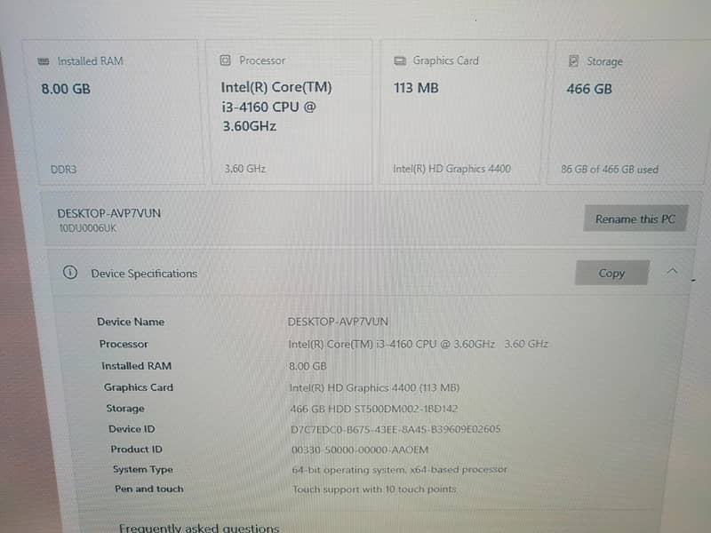 Pc computer complet setup core i3 4th generation with touchscreen Led 5