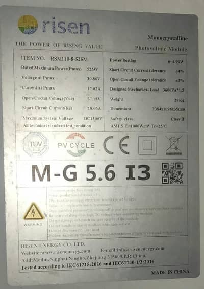 6 used risen 525 watt solar panels