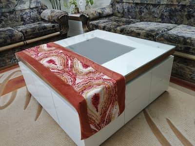 Deco painted Wooden centre table and side Tables with Glass in centre