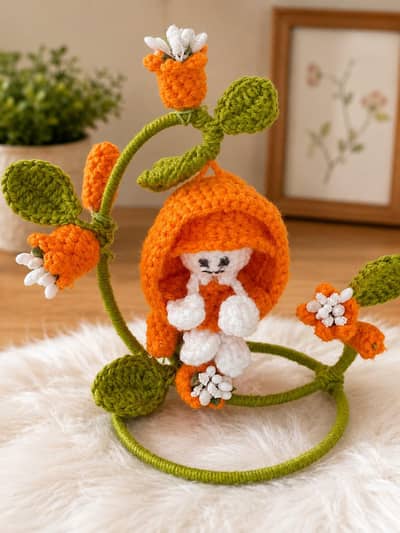 Handmade Crochet Floral Doll Decoration 