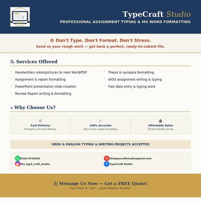 Professional Assignment Typing & MS Word Formatting Services