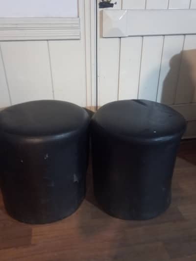 2 wooden leather sitting stools