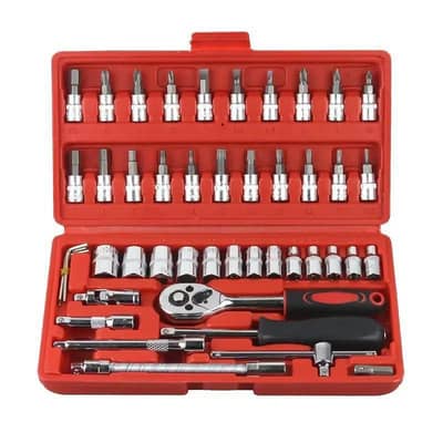 46 Pcs Chrome Vanadium Tool Kit Set Red