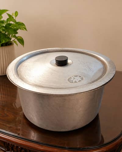 Big size silver steel cooking pot Heavy guage Pateela 5 kg Deg