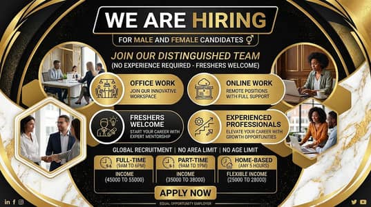 we are hiring staff male and female fresher and experience