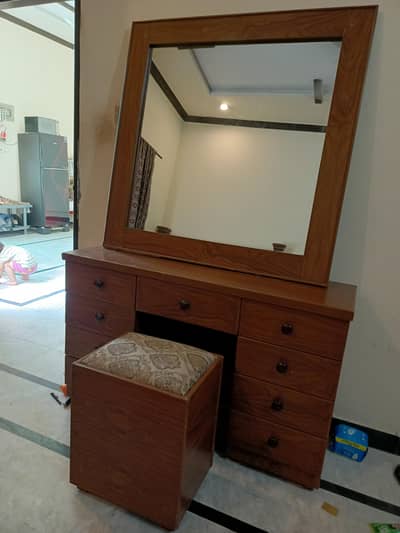 Solid wood dressing table with large mirror + stool -9 drawers