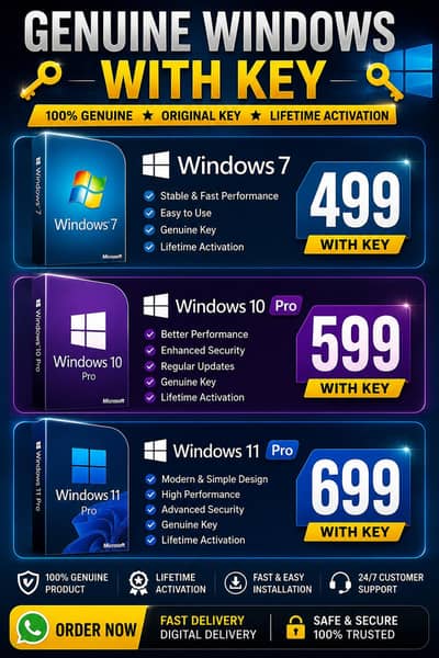 Computer/ Laptop original Windows For Sale Win 7,10 11 with key.