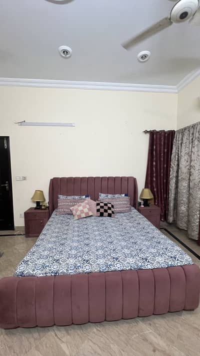Luxury King Size Velvet Upholstered Bed Set with 2 Side Tables