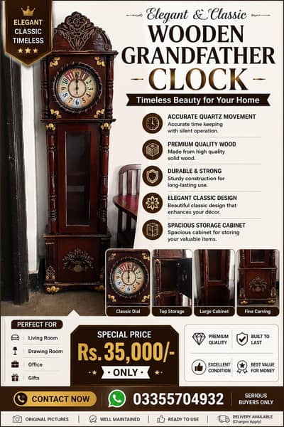 Antique Wooden Dressing Table with Quartz Clock – Beautiful Design