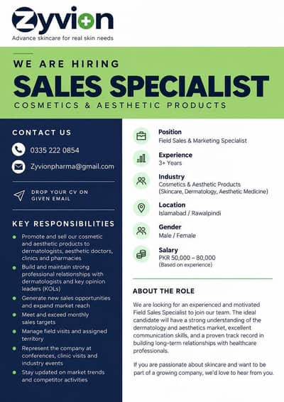 Field Sales Specialist – Cosmetics & Aesthetic Products