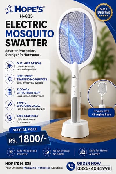 HOPE’S H-825 Electric Mosquito Swatter – 1200mAh Battery |