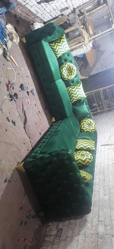Brand New L-Shaped Green Velvet Sofa.