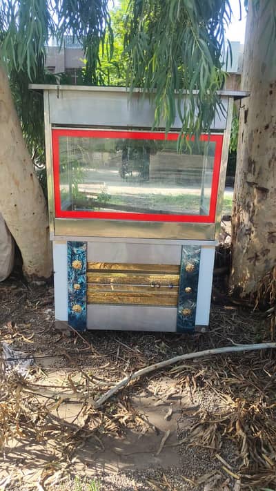 double burner stainless steel food cart with glass display