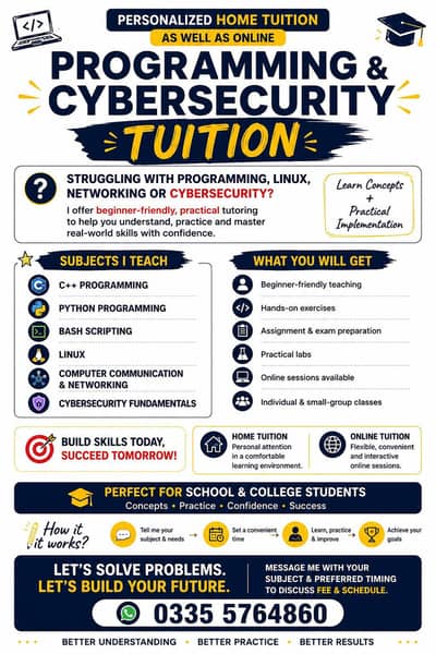C++ Python Linux Networking & Cybersecurity Tuition | Home & Online