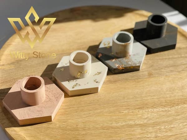 Hexagon Candle Holder Concrete Candlestick Home Decor Handmade | Witty Stone