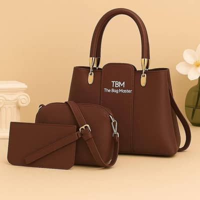 Premium 3-Piece Rexine Handbag Set for Women - Multiple Colors .