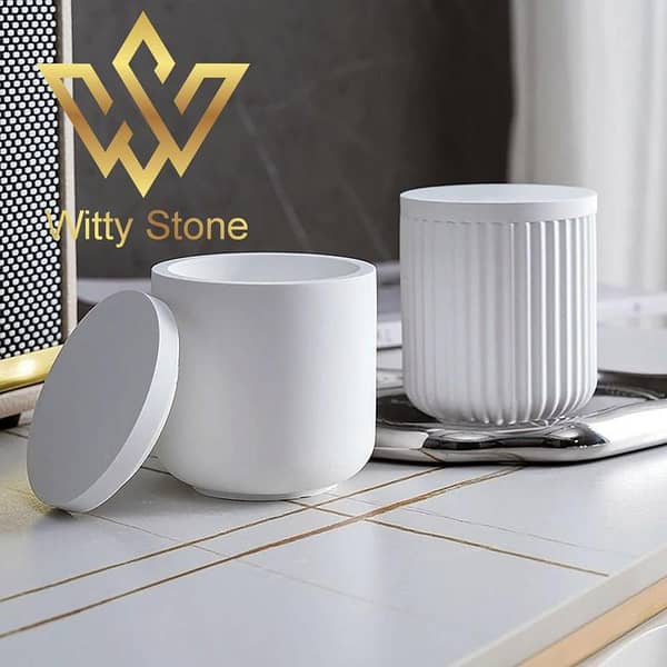 Stripe Plane Jars With Lid Concrete Jars Home Decore Jewellery Ceramic Jars | Witty Stone