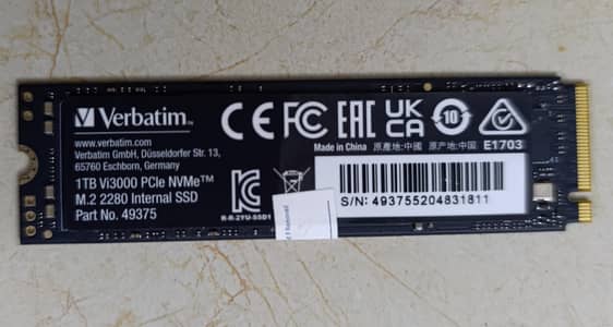 1TB Verbatim Nvme Gen3 3600MB Speed for PC and Laptop