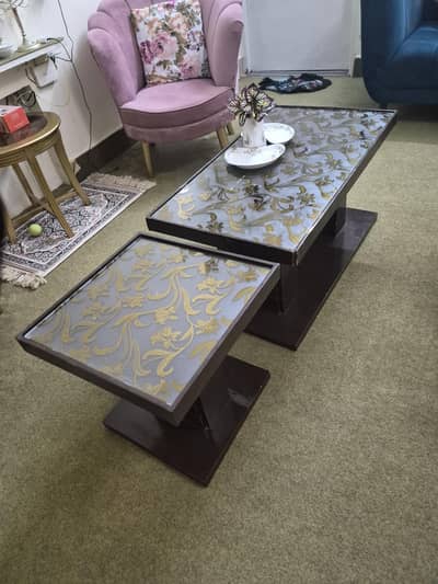 Centre Table with 2 side table set  with fancy glass installed