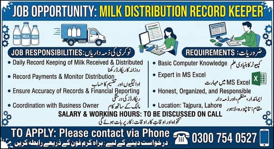Accountant For whole sale milk shop