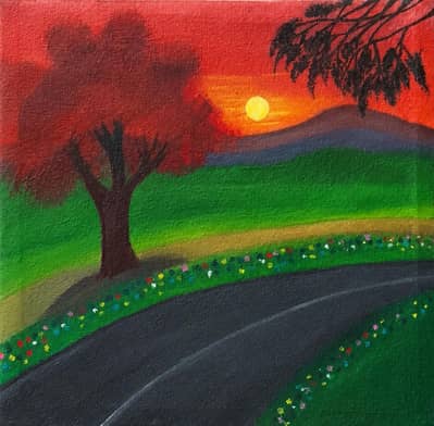 Beautiful Handmade Landscape Canvas Painting – Sunset Scenery