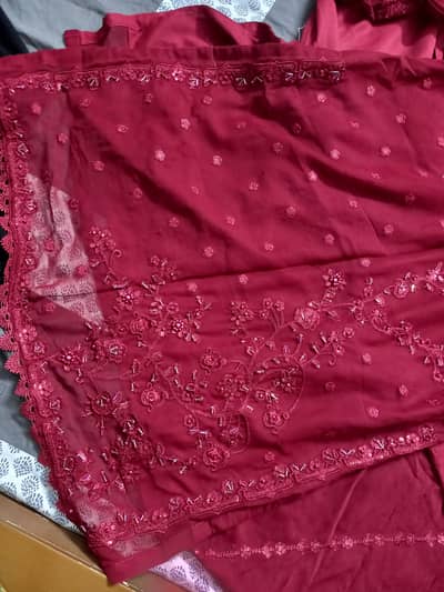 maroon chiffon embroidered with pearls