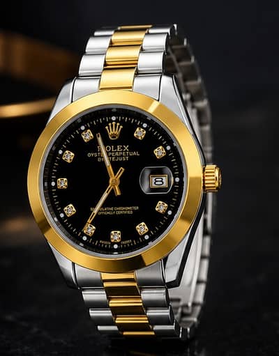 Elegant Two-Tone Wrist Watch – Gold & Silver Design with Date Display