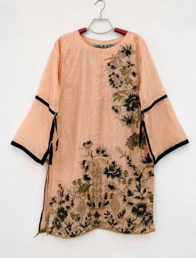 Elegant peach embroidered formal suit with jacquard trouser