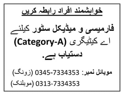 A-Category for Pharmacies Available