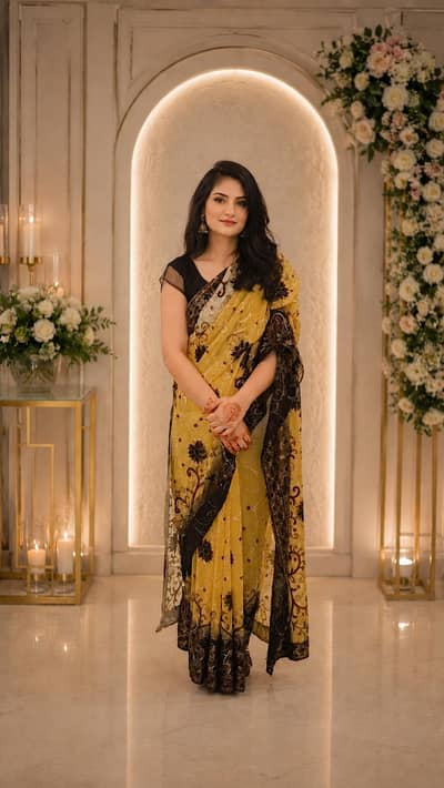 Stylish heavy embroidered Indian Saree