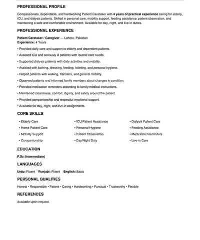 Home Patient Care Taker