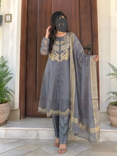 Gray embroidered dress