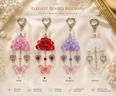 Elegant Beaded Keychain with Heart & Butterfly Charms | Handmade