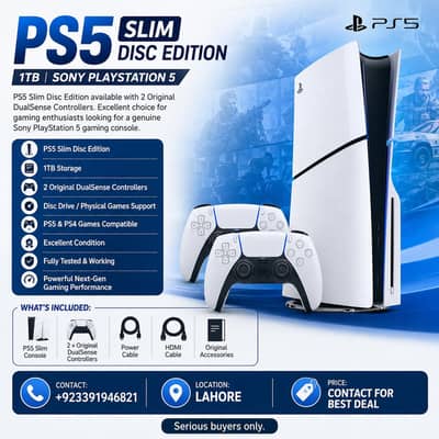 PS 5 Slim Disc Edition 1 Tb + 2 Original Controllers | Like Open Box