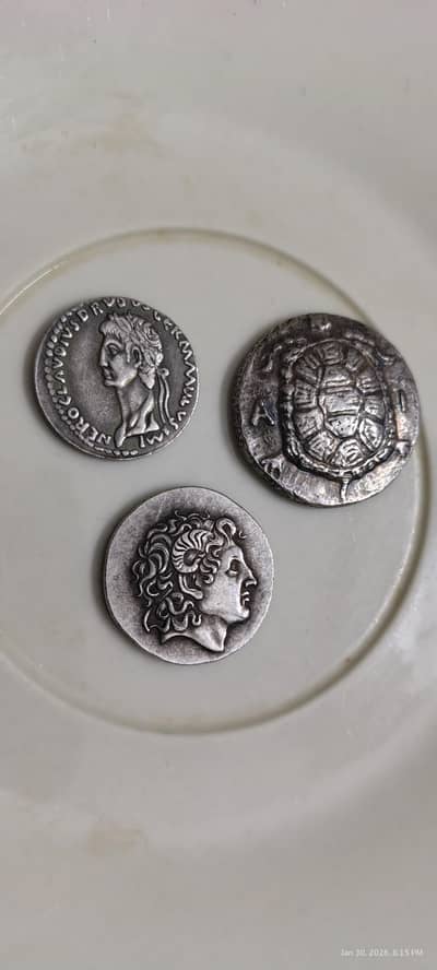 Lot of (3) Indo Greek Tetradrachm Silver Coins, Old & Antique Coins