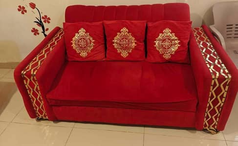 Luxury Red velvet 7 seater sofa set