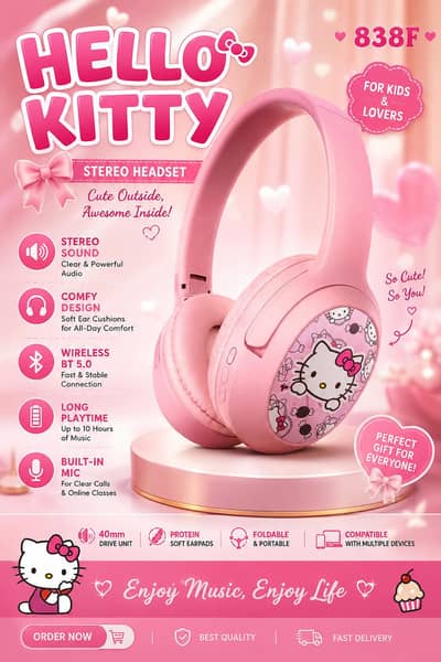 Hello Kitty Wireless Headphones – Cute Design & HD Sound