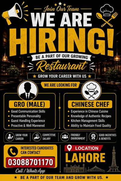restaurant staff required