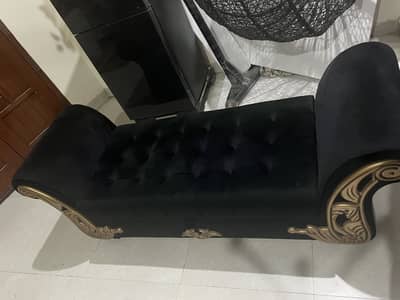 Luxury 3-Seater Black Velvet Dewan with Storage (Golden Border)