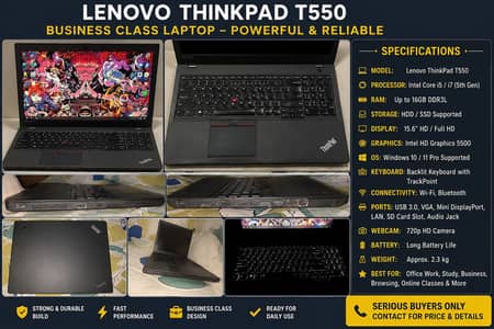 Lenovo ThinkPad T550 Core i7 5th Gen | 15.6" | Business Laptop