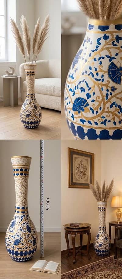 Beautiful Hand-Painted Blue & White Floral Vase – 3.5 ft Tall