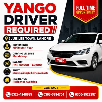 Driver Required for Yango – Lahore | Jubilee Town