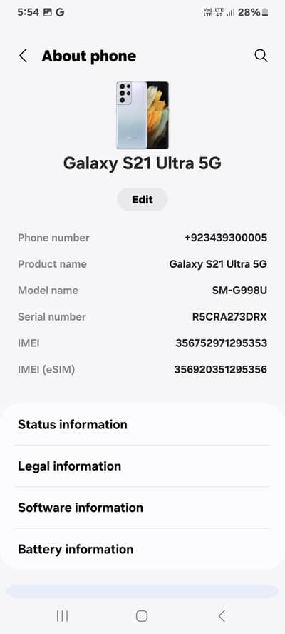 Samsung Mobile S21 Ultra12/128 GB dual SIM official pta approved